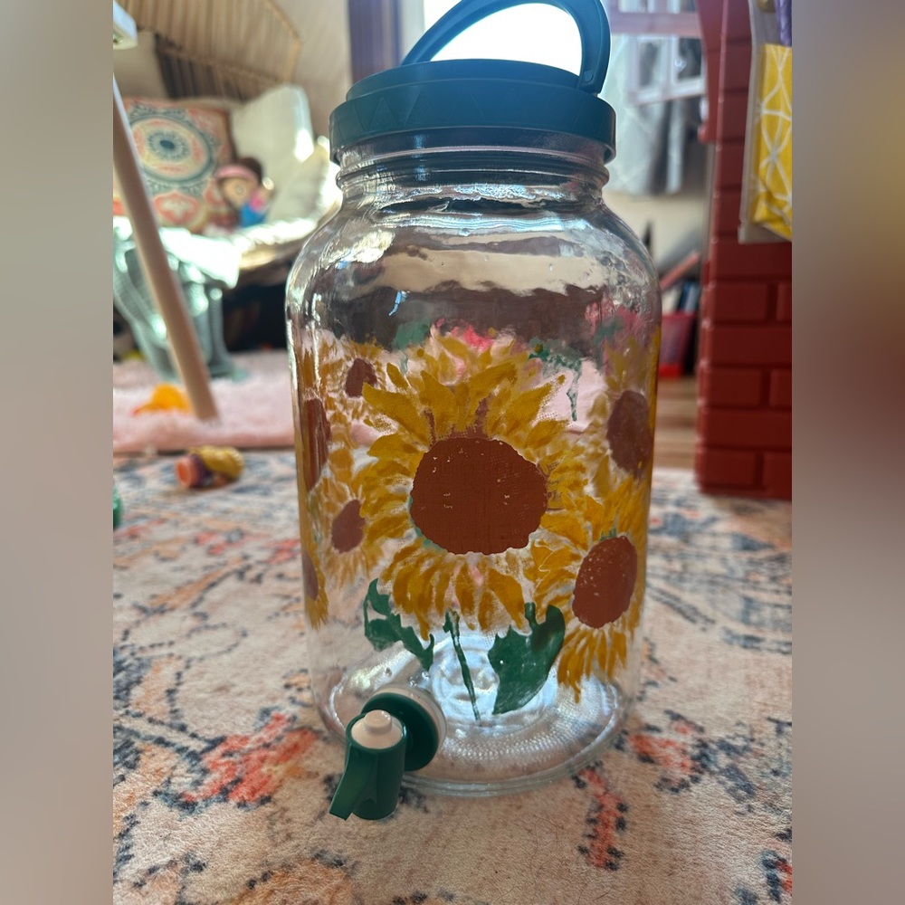 VTG Harvest Sunflower 1 Gallon Glass Sun Sweet Tea Jar Drink Dispenser
